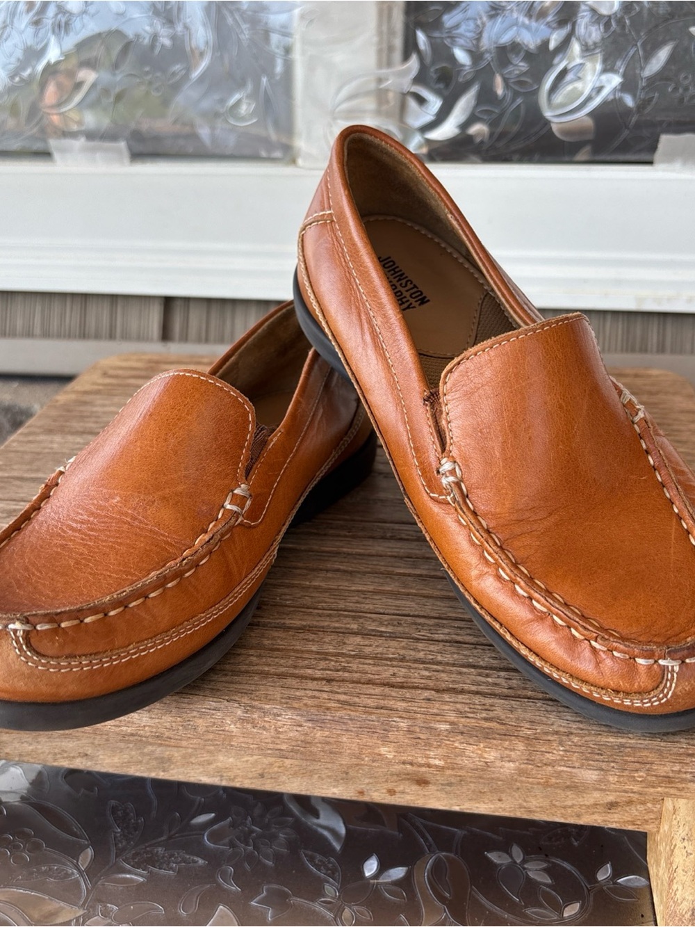 Johnston & Murphy Tan Leather Slip-On Loafers for Kids 2